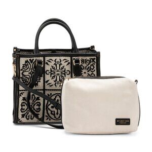 MY BEST BAG Made In Italy Medium Crochet Tote Double Handle With Leather Trim